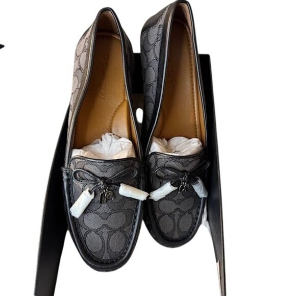 Coach Womens Signature Canvas Loafers Size 8.5 Black & Gray Slip-On Shoes - Picture 1 of 7